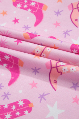 Pink Western Boots Printed Short 2pcs Lounge Set