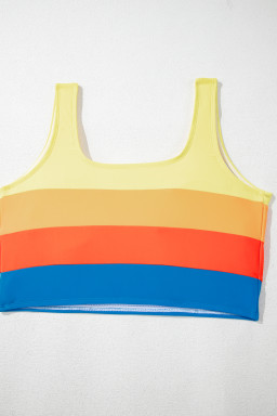 Blue Colorblock Square Neck Top Pleated High Waisted Bikini