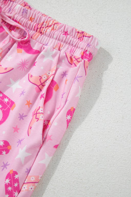 Pink Western Boots Printed Short 2pcs Lounge Set