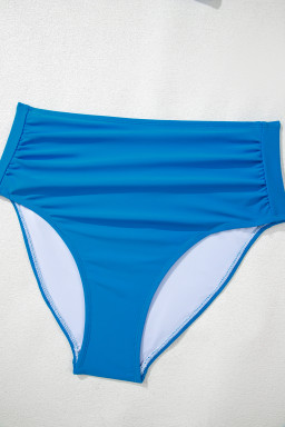 Blue Colorblock Square Neck Top Pleated High Waisted Bikini