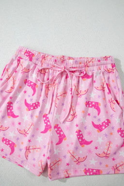 Pink Western Boots Printed Short 2pcs Lounge Set