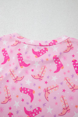 Pink Western Boots Printed Short 2pcs Lounge Set