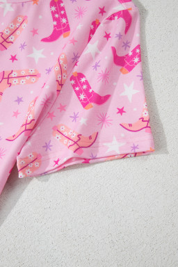 Pink Western Boots Printed Short 2pcs Lounge Set
