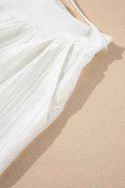 White Casual Tie Waist Pleated Wide Leg Pants