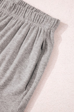 Gray Solid Color Loose Tee 2 Piece Shorts Set