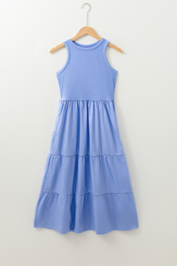 Myosotis Ribbed Vest Patchwork Tiered Midi Dress with Pockets