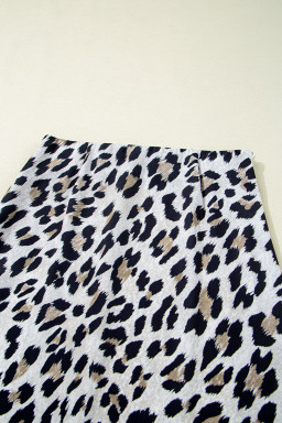 Brown Leopard Print High Waist Midi Skirt