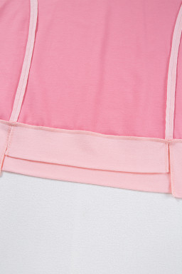 Peach Blossom Half Sleeve Raw Seam High Low Side Split Top