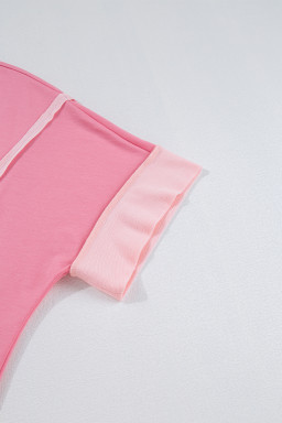 Peach Blossom Half Sleeve Raw Seam High Low Side Split Top