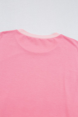 Peach Blossom Half Sleeve Raw Seam High Low Side Split Top