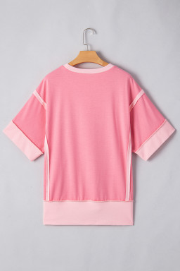 Peach Blossom Half Sleeve Raw Seam High Low Side Split Top