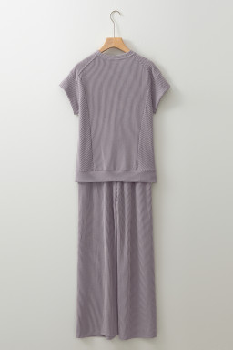 Wild Wind Solid Corded Knit Short Sleeve T Shirt and Wide Leg Pants Set