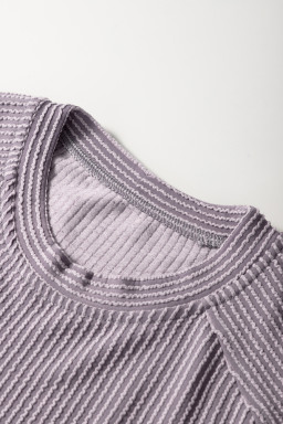 Wild Wind Solid Corded Knit Short Sleeve T Shirt and Wide Leg Pants Set