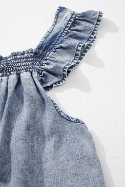 Ashleigh Blue Ruffled Shirred Neckline Sleeveless Denim Tank Top