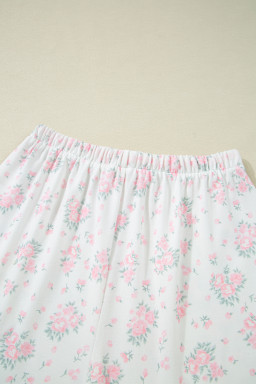 Pink Floral Lettuce Trim Tee and Shorts Ribbed Lounge Set