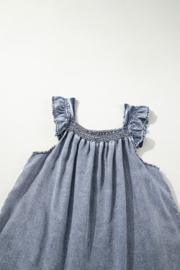 Ashleigh Blue Ruffled Shirred Neckline Sleeveless Denim Tank Top
