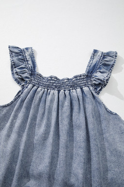 Ashleigh Blue Ruffled Shirred Neckline Sleeveless Denim Tank Top