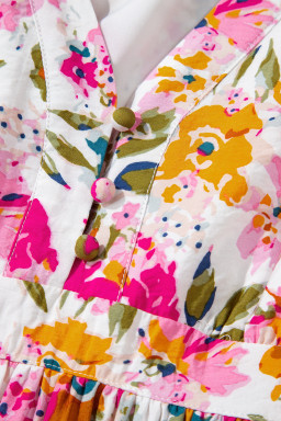 Red Floral Short Sleeve V Neck High Waist Maxi Dress