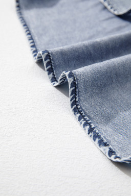 Ashleigh Blue Ruffled Shirred Neckline Sleeveless Denim Tank Top