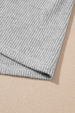 Light Grey 3 Pieces Rib Crop Camisole Matching Shorts Lounge Set with Cardigan