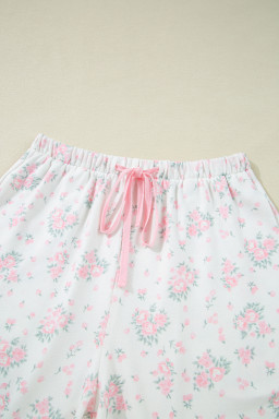 Pink Floral Lettuce Trim Tee and Shorts Ribbed Lounge Set