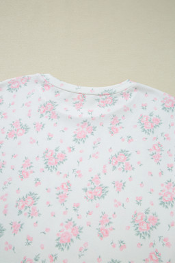 Pink Floral Lettuce Trim Tee and Shorts Ribbed Lounge Set