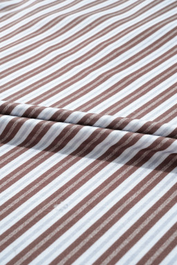 Chestnut Striped Stand V Neck Short Sleeve Blouse