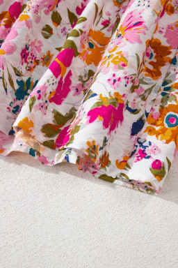 Red Floral Short Sleeve V Neck High Waist Maxi Dress