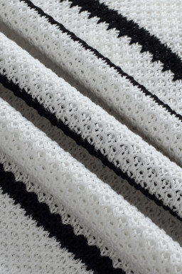 White Stripe Henley Buttoned Placket Drop Shoulder Bracelet Sleeve Knit Sweater Tee