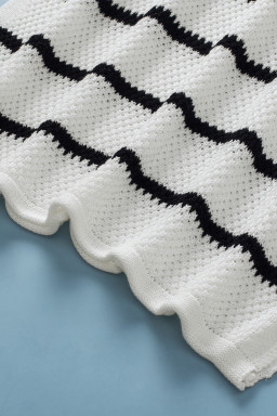 White Stripe Henley Buttoned Placket Drop Shoulder Bracelet Sleeve Knit Sweater Tee