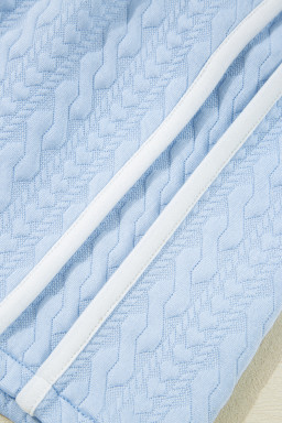 Beau Blue Contrast Trim Textured Crewneck Tee and Pocketed Skirt Set