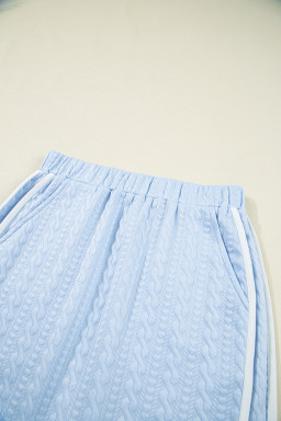 Beau Blue Contrast Trim Textured Crewneck Tee and Pocketed Skirt Set