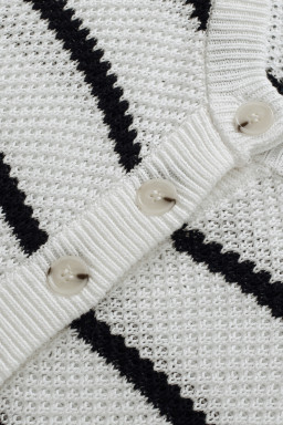 White Stripe Henley Buttoned Placket Drop Shoulder Bracelet Sleeve Knit Sweater Tee