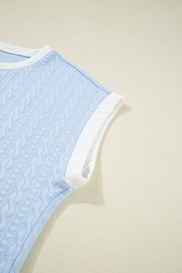 Beau Blue Contrast Trim Textured Crewneck Tee and Pocketed Skirt Set