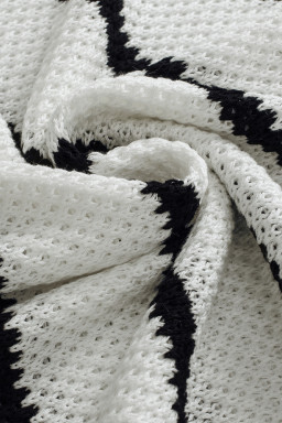 White Stripe Henley Buttoned Placket Drop Shoulder Bracelet Sleeve Knit Sweater Tee