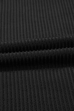 Black Solid Color Corded Short Sleeve Top and Casual Pants Set