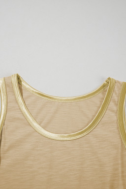Tan Metallic Sheen Edge Scoop Neck Tank Top