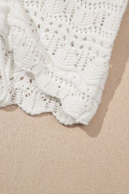 Beige Trendy Hollowed Knit V Neck Drawstring Sweater Vest