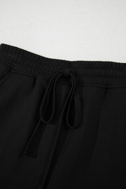 Black French Terry Drawstring Elastic Waistband Mini Skort with Pockets
