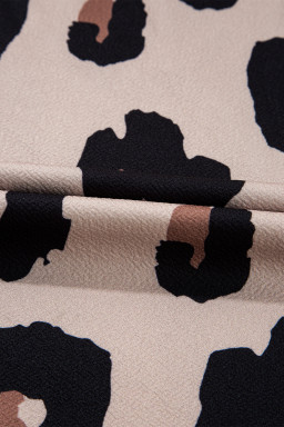 Khaki Leopard Crew Neck Cap Sleeve Casual Tee