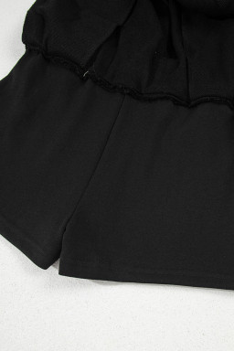 Black French Terry Drawstring Elastic Waistband Mini Skort with Pockets