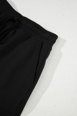 Black French Terry Drawstring Elastic Waistband Mini Skort with Pockets
