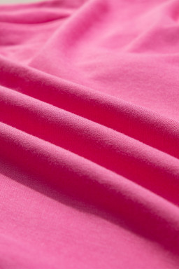 Strawberry Pink Contrasting Color Ribbon Bow Front Patch Loose Tee with Slits