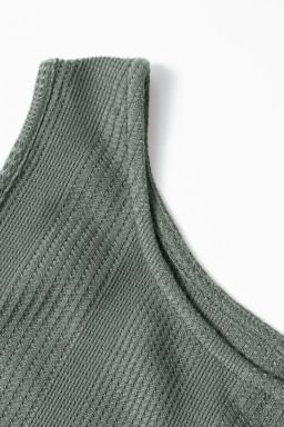 Duffel Green Solid Color Ribbed Ruffle Tank Top and Pants Set