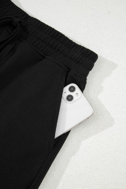 Black French Terry Drawstring Elastic Waistband Mini Skort with Pockets