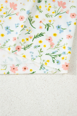 White Floral Print Contrast Pipping Short Pajamas Set