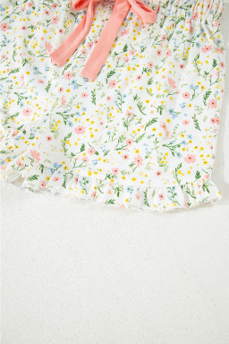 White Floral Print Contrast Pipping Short Pajamas Set