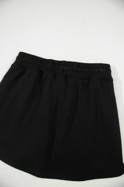 Black French Terry Drawstring Elastic Waistband Mini Skort with Pockets