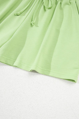Meadow Mist Green Solid Loose V Neck Half Sleeve Tee and Shorts