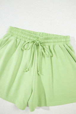 Meadow Mist Green Solid Loose V Neck Half Sleeve Tee and Shorts